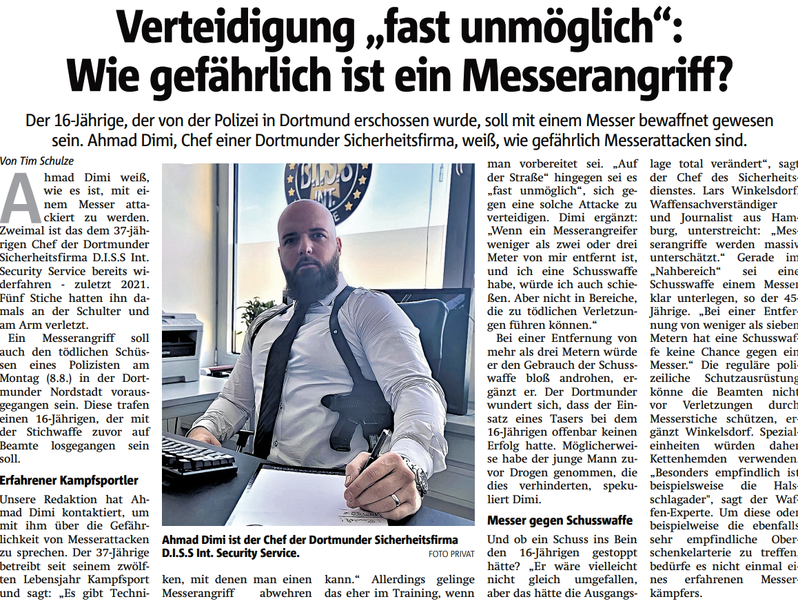 Pressebericht Bodyguard Ahmad Dimi job Personenschützer