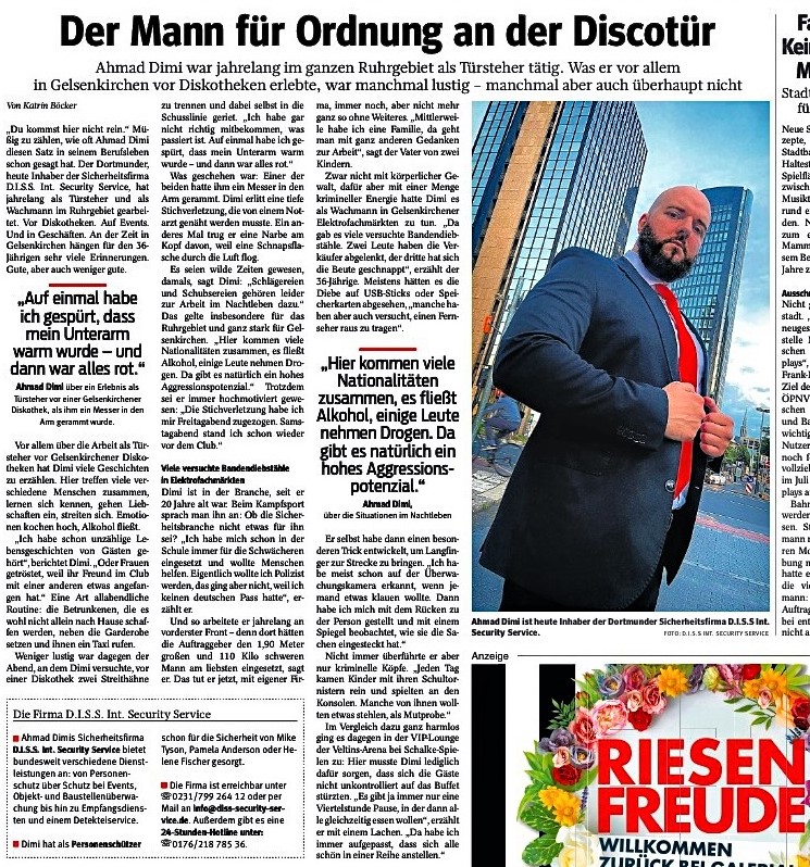 Pressebericht Bodyguard Ahmad Dimi job Personenschützer
